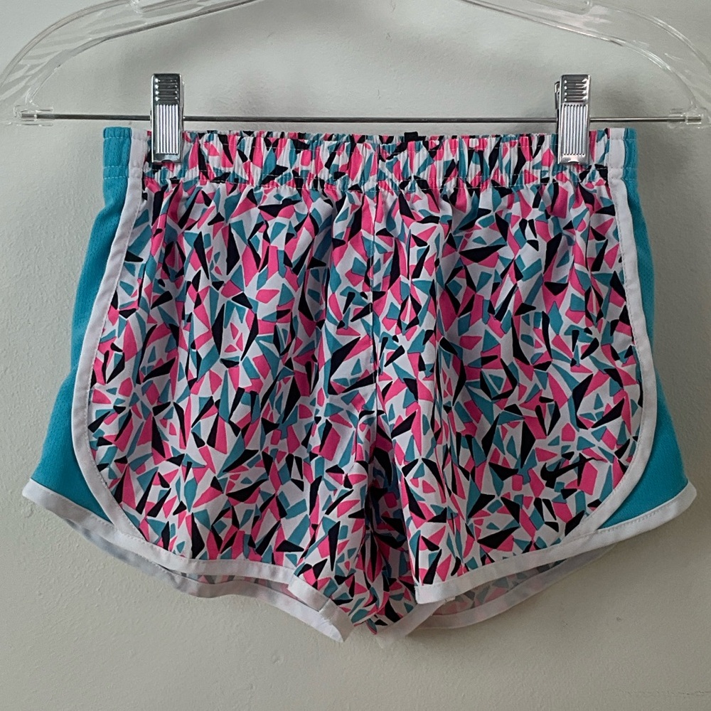 NikeWomen’s Pink & Teal Geometric Athletic Shorts with White Trim